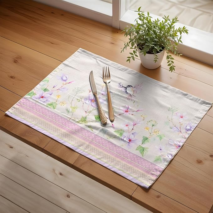 Maison d' Hermine Placemats Set of 4 Reusable 100% Cotton (13"x19") | Cloth Place Mats Washable Table Mats for Kitchen Dining Party Wedding Hotel Home Restaurant Spring Summer - Magnolia Mornings