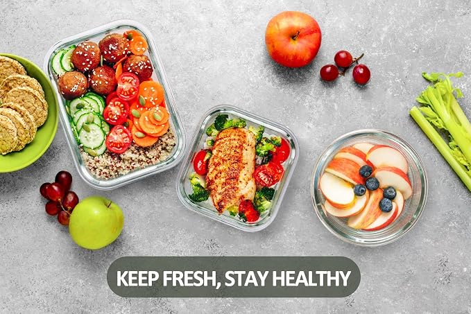 M MCIRCO 24-Piece Glass Food Storage Containers with Locking Lids,Glass Meal Prep Containers Set - Airtight Lunch Containers, Microwave, Oven, Freezer and Dishwasher,Green
