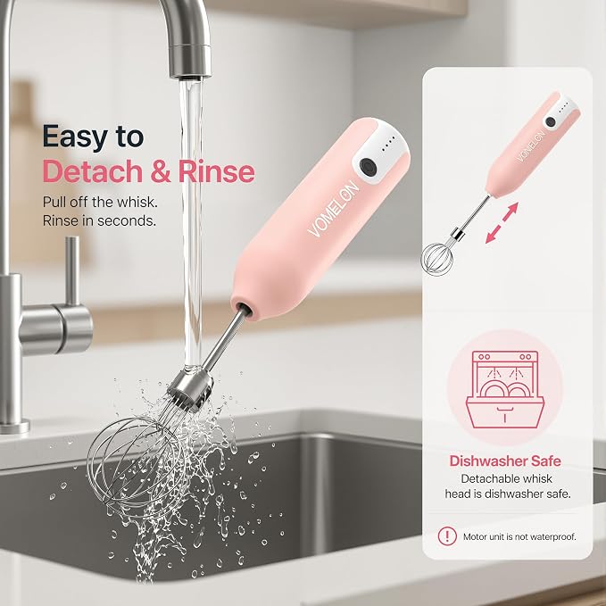 Electric Egg Beater Whisk, USB Charging Mixer, Three-Speed Adjustment, Suitable for Whisking Eggs, Cream, Sauce, Jam Supplements and More, Pink