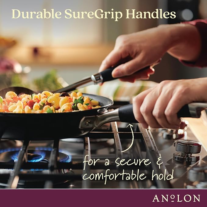 Anolon Advanced Home Hard-Anodized Nonstick Frying Pan with Helper Handle, Large Skillet, Non Stick Pan, 14.5-Inch, Onyx