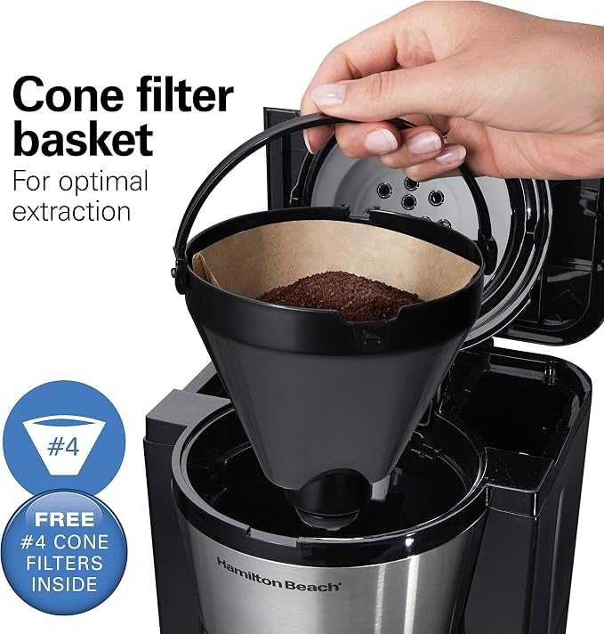 Hamilton Beach Programmable Drip Coffee Maker with 10 Cup Thermal Carafe | 3 Brewing Options | Auto Shutoff & Pause and Pour | Stainless Steel | 46899R
