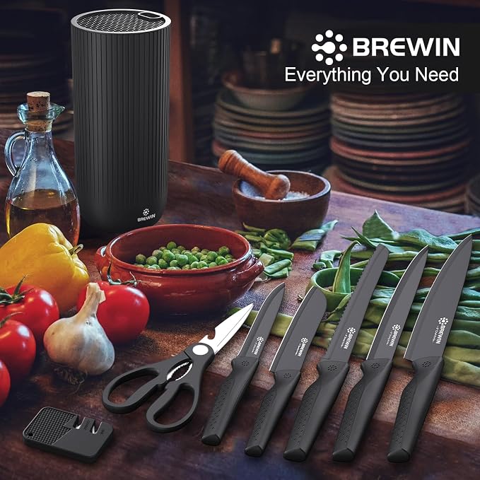 Knife Set, Brewin Kitchen Knife Set, Knives Set for Kitchen, Universal Knife Block, Utility Knife Block Set, New Home Essentials, Apartment Essentials, Camping essentials, RV Essentials