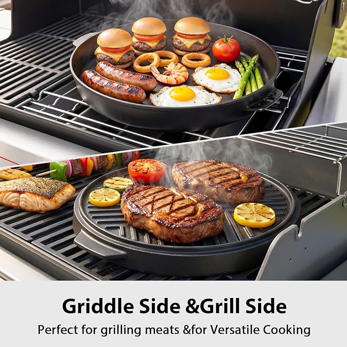 Utheer 15 x 12 Inch Cast Iron Griddle for Weber Gourmet BBQ System | Porcelain-enameled reversible grill griddle works with Weber Kettle, Genesis and Spirit grills for charcoal and gas cooking