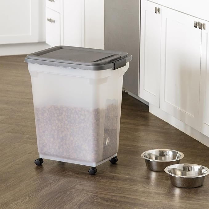 IRIS USA Dog Food Storage Container, Up to 54 lbs, Dark Gray, Made in USA | Includes 2-Cup Scoop & Wheels, Airtight Seal, BPA-Free, Bird Seed, Cat food, Cat Litter, Treats, Keeps Kibble Fresh