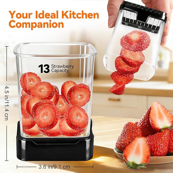 2 Pack Fruit Slicer Cup for Strawberry, Banana, Hard-Boiled Egg - Detachable Cutter with Push Plate - Rapid & Safe Slicing Kitchen Gadget for Quick Meal Prep(Black + Red)