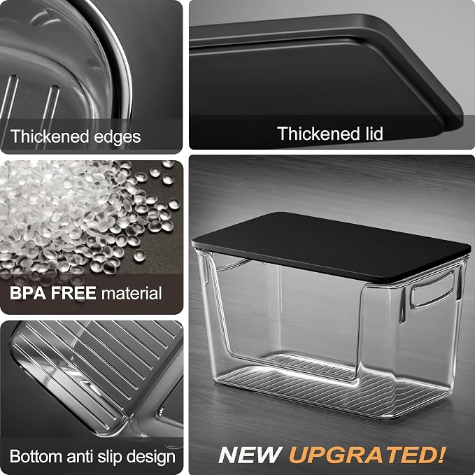 Heyuzb Pantry Organizers Storage, 2 Pack Large Clear Storage Bins with Bamboo Lids for Onion, Potato, Garlic, Canned Food, Organizer Bins for Under Sink, Kitchen, Countertop, Bathroom