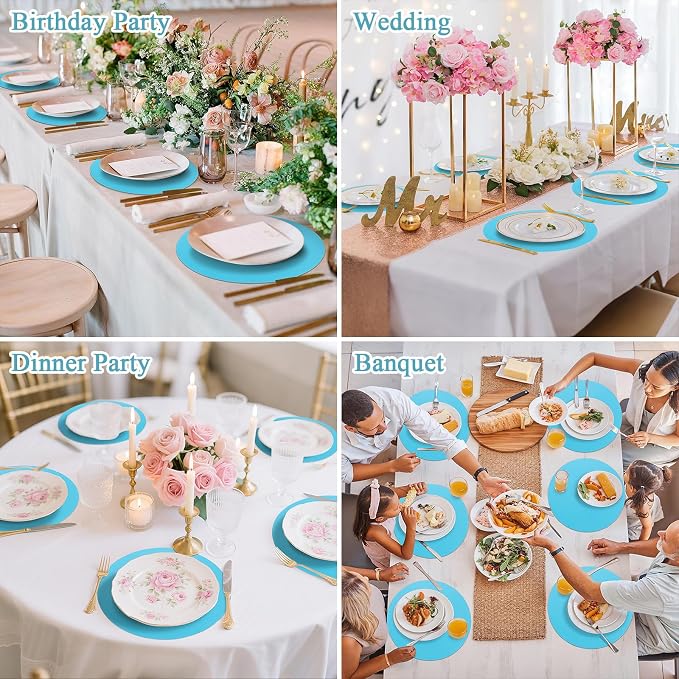 SHACOS 100 pcs Round Paper Placemats Disposable 13 inch Colored Paper Place Mats for Wedding Birthday Party Bridal Baby Shower Events Table Decoration, Sky Blue