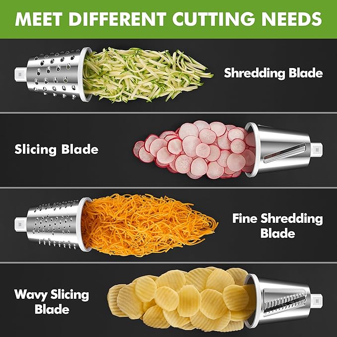 Geedel Upgraded Rotary Cheese Grater Hand Crank, Vegetable Shredder Slicer | 4 Blades, Stronger Suction Base, Wider Chute, 18x Faster Cutting, No BPA, Stainless Steel, for Cheese, Veggies, Nut