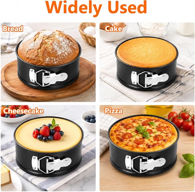 4 Pcs 6 Inch Springform Pan for Cheesecake Mini Round Non Stick Spring form Pan for Cheesecake Baking Home Kitchen Tabletop Baking (Black)