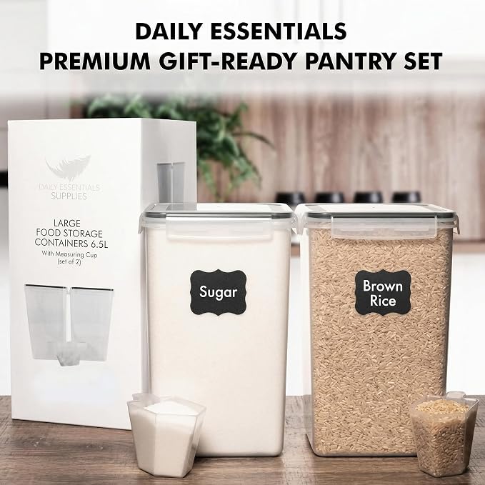 2 PC [7 Qt / 6.5L / 220 Oz] Large Food Storage Containers with Lids Airtight - BPA Free Clear Plastic Kitchen and Pantry Storage Containers for Cereal, Flour, Sugar, Rice