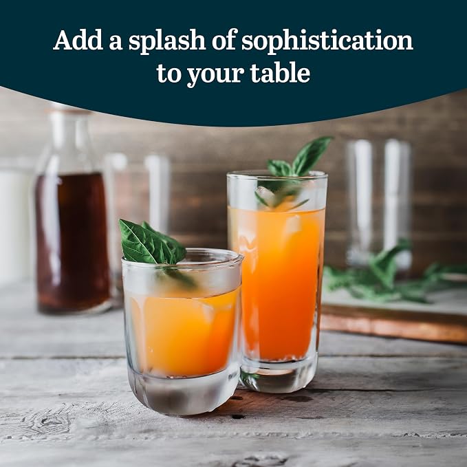 Polaris Tumbler & Rocks Drinking Glasses Set of 16, Clear Glass Cups | 16.25 oz and 12.25 oz Capacities for Water, Juice, Cocktails, and More with Dishwasher-Safe Convenience for Easy Cleanup