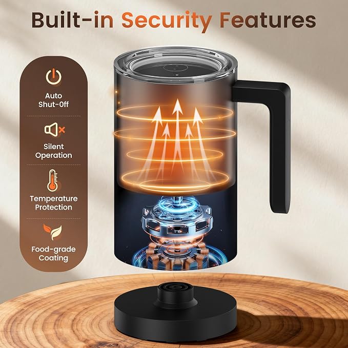 4-in-1 Electric Milk Frother & Steamer – Automatic Frother Machine, Barista-Style Hot & Cold Foam for Lattes, Cappuccinos, Iced Coffee, Quiet, One-Touch, Easy to Clean