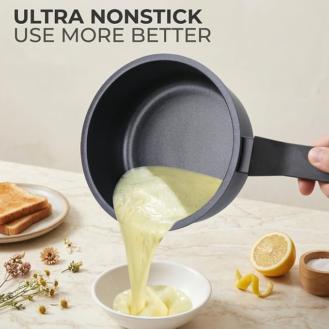 Nonstick Sauce Pan with Lid,1.5QT small pot, PFOA Free,Kitchen Pots Induction Pot,Black