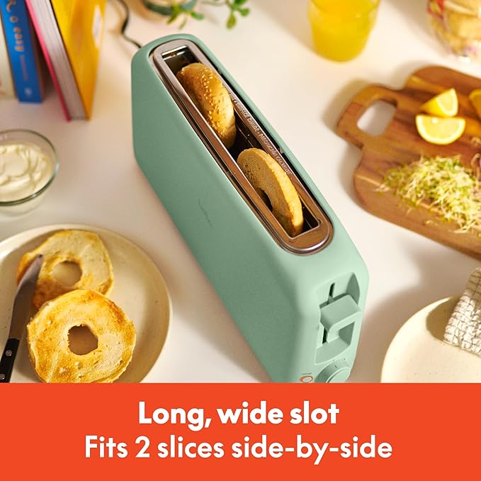 bella Fits-Anywhere™ 2-Slice Slim Toaster, Long Slot & Extra Wide, Seaglass