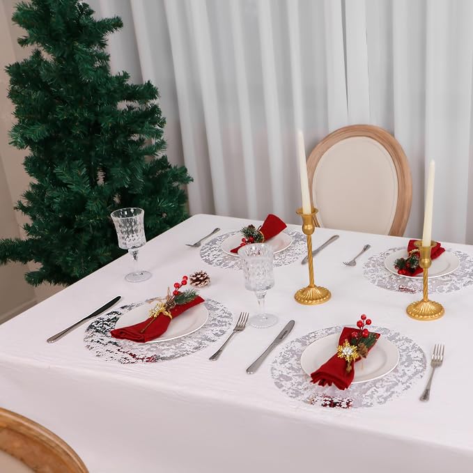 Snowkingdom Silver Disposable Placemats Set of 100 Foil Mesh 13 Inch Round Table Mates Bulk 100 Pack Silver Doilies for Dining Table Wedding Birthday Party Holiday Home Decoration