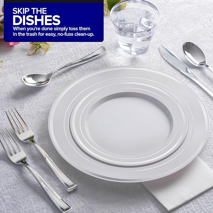 75 Pieces Heavy Duty (Silver) Plastic Silverware Set, Disposable Cutlery Set, Great for Parties, Weddings, and Catering, Flatware Utensils Included: 25 Forks, 25 Spoons, 25 Knives, Stock Your Home