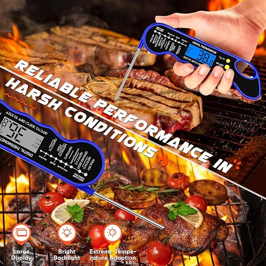 TRAUSI Instant Read Meat Thermometer, Fast & Accurate Digital Food Thermometer with Backlight, Waterproof & Magnet for Grilling, Cooking, BBQ, Smoker, Baking, and Candy Making Blue
