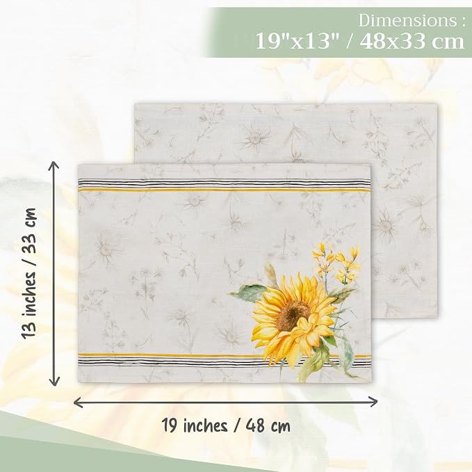 Maison d' Hermine Placemats Set of 4 Reusable 100% Cotton (13"x19") | Cloth Place Mats Washable Table Mats for Kitchen Dining Party Wedding Hotel Home Restaurant Spring Summer - Candice