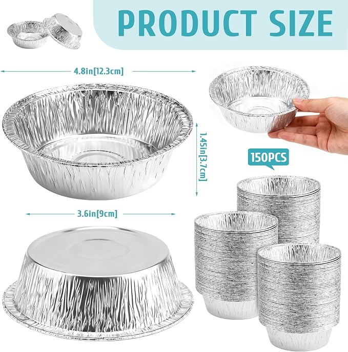 150 Pack 5" Round Tart Pie Foil Pans Disposable Aluminum Foil Tart & Pie Tins for Baking,Cooking,Storage or Reheating