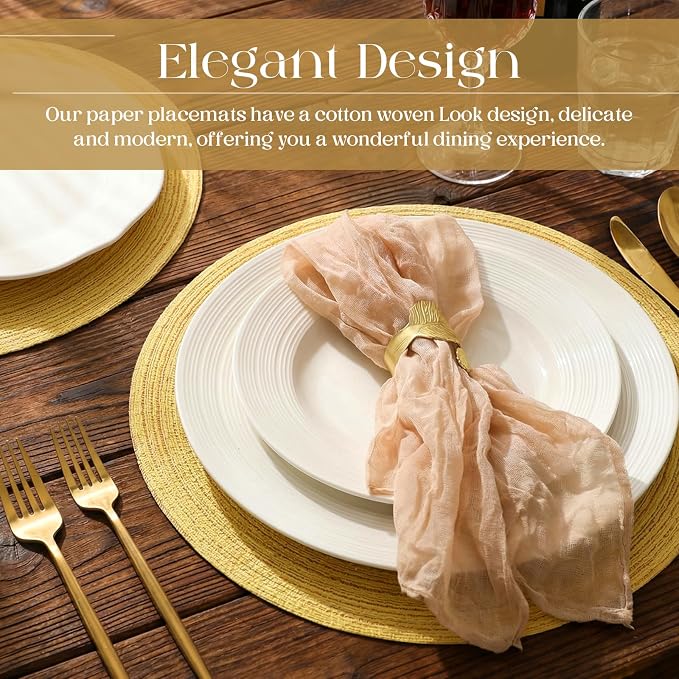Geosar Disposable Paper Placemat Cotton Woven Look 13'',100 Pcs,Yellow
