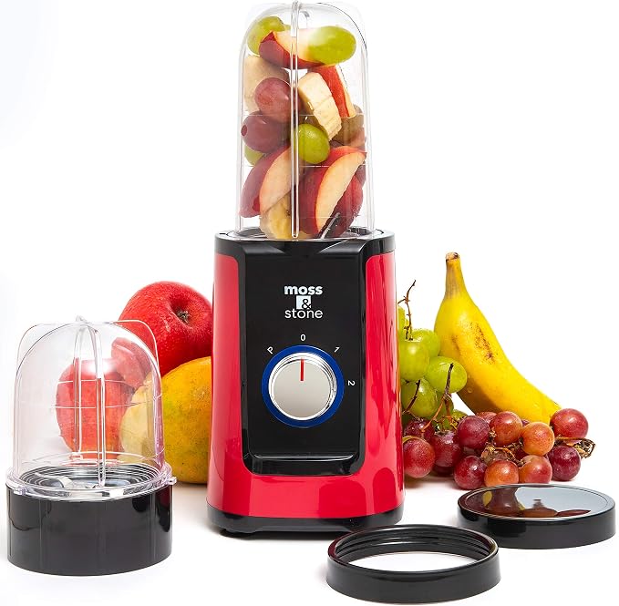 Moss & Stone Personal Smoothie Blender, Single Serve Blender for Shakes & Protein, 17oz Blend Cup & 10oz Grind Cup, Compact Mini Design for Home, Office, Gym & Travel