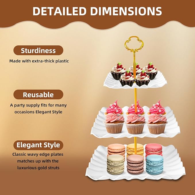 10 Pack Dessert Table Display Set, 4 Three-Tier Square Cupcake Stands and 6 Serving Trays for Cakes, Cupcakes, Pastries and Snacks, Baby Shower Decorations, Bridal Shower, Birthday, Wedding Party