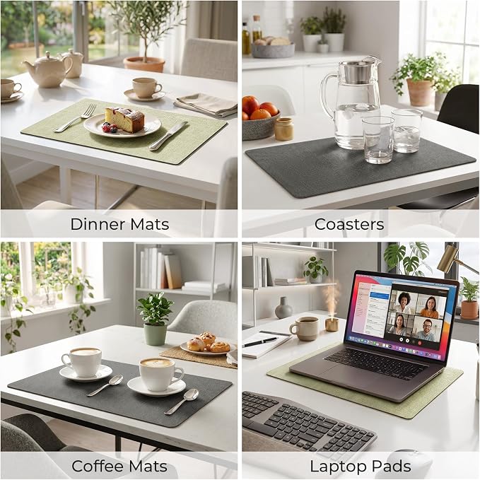 Romanstile Vinyl Placemats Set of 4, Reversible Faux Leather Heat Resistant Wipeable Table Mats, Waterproof Washable Non-Slip Table Placemats for Dining/Kitchen/Party/Outdoor (Grey Green, 12" x 17")