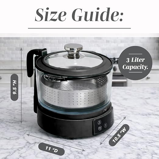 COOK WITH COLOR Glass Mini Low Carb Rice Cooker – Holds 2 Cups Raw/Makes 6 Cups Cooked with Auto Lift Filter Basket, Hotpot & Steamer for Rice, Grains, Digital Panel with Keep Warm, Black