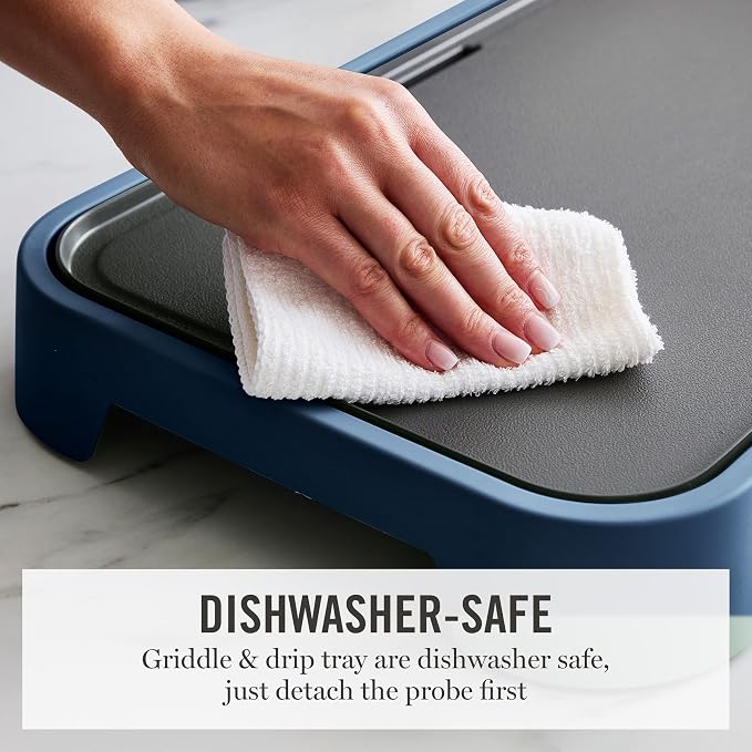 Martha Stewart 12"x 22" XL Electric Griddle, Ceramic Nonstick Flat Top | PFAS-Free Nonstick Grill, XL Cooking Surface for Pancakes & Eggs, Adjustable Temp Dial, Drip Tray, 1500W Heating, Indigo Blue