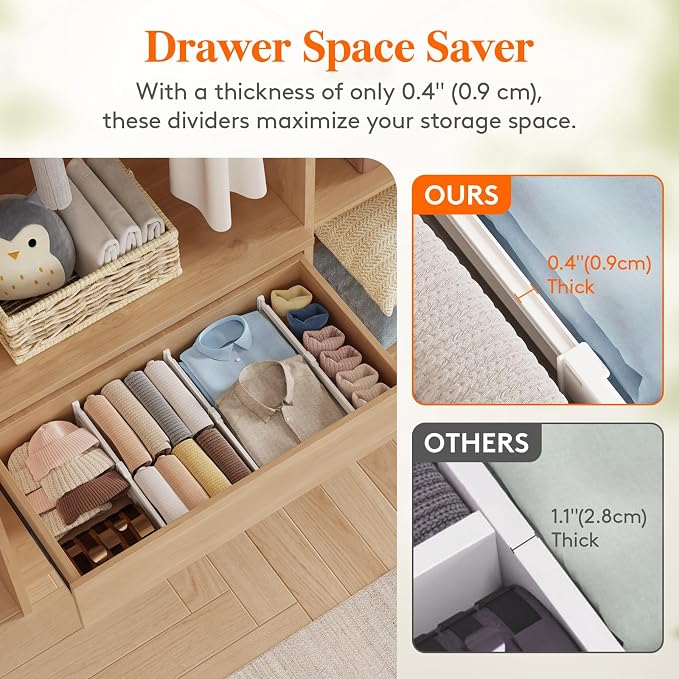Lifewit 9 Pack 4" High Drawer Dividers, Adjustable Drawer Organizer Clothes | 10.5"-16.5" Expandable White Plastic Separators for Dresser, Kitchen, Cabinet, Nursery, Office, Socks & Underwear Storage