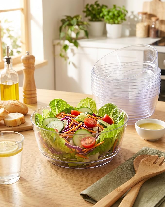 8 Pack Clear Serving Bowls for Buffet | 128oz Heavy Duty Disposable Plastic Bowls, Perfect for Party Snack, Salad, Candy & Bar Buffet