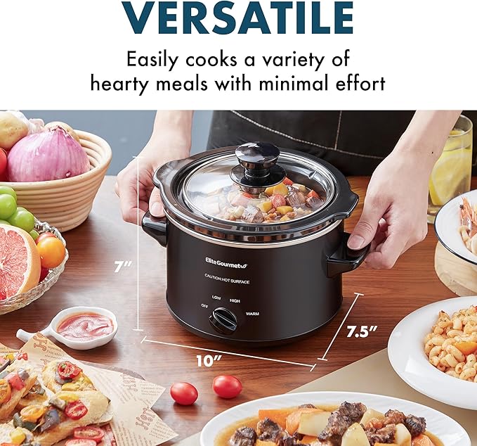 Elite Gourmet MST-250XBX Electric Ceramic Slow Cooker, 1.5 Qt, Black | Adjustable Temp, Dishwasher-Safe - Great for Entrees, Sauces, Soups, Roasts, Stews & Dips