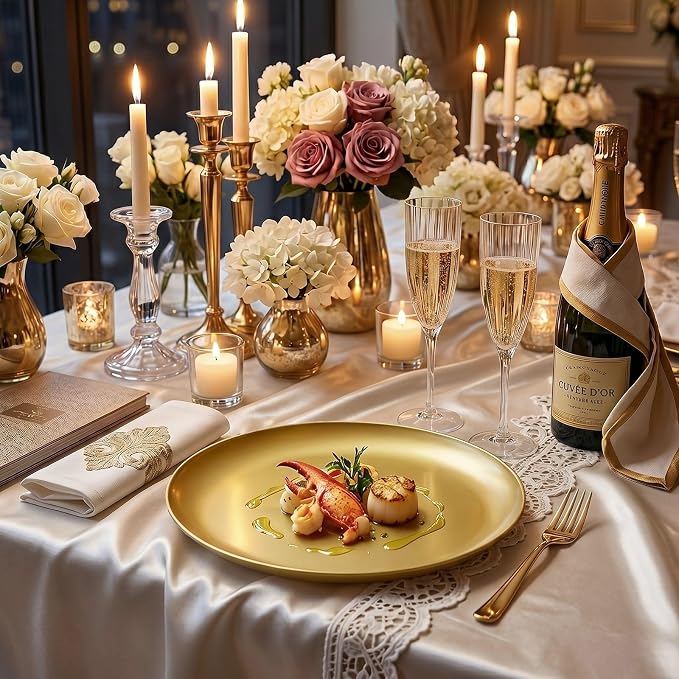 6PCS Gold Serving Platters - 10"x12" Gold Serving Trays - Heavy Duty Oval Plastic Platters for Parties/Birthday/Weddings/Catering/BBQ