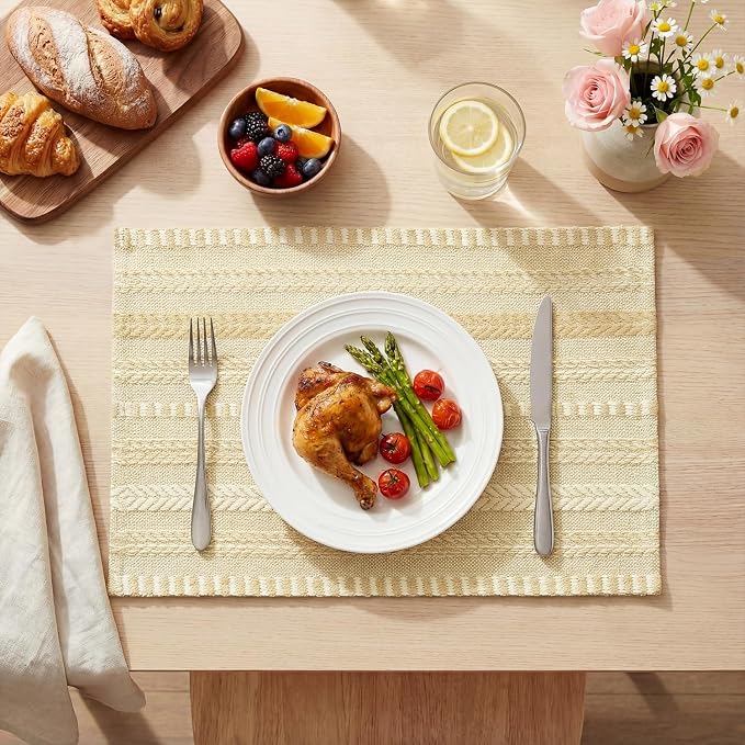 Artoid Mode Burlap Brown Farmhouse Woven Braided Stripe Placemats Set of 4,12x18 Inch Seasonal Holiday Table Mats Party Kitchen Dining Decoration