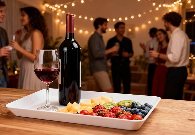 DCA 4 Pack White Serving Trays for Entertaining, BBQ & Parties | Grilling accessories | Snacks, Donuts & Appetizers | Stackable & Lightweight Set | Space-saving Stack