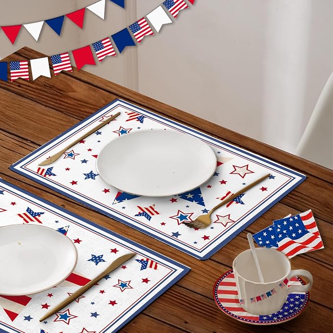 50 PCS Disposable Paper Placemats 4th of July Place mats(A) | 11x16 inch Patriotic Freedom Stars Table Mats Holiday Indoor Outdoor Party Kitchen Dining Table Decorations