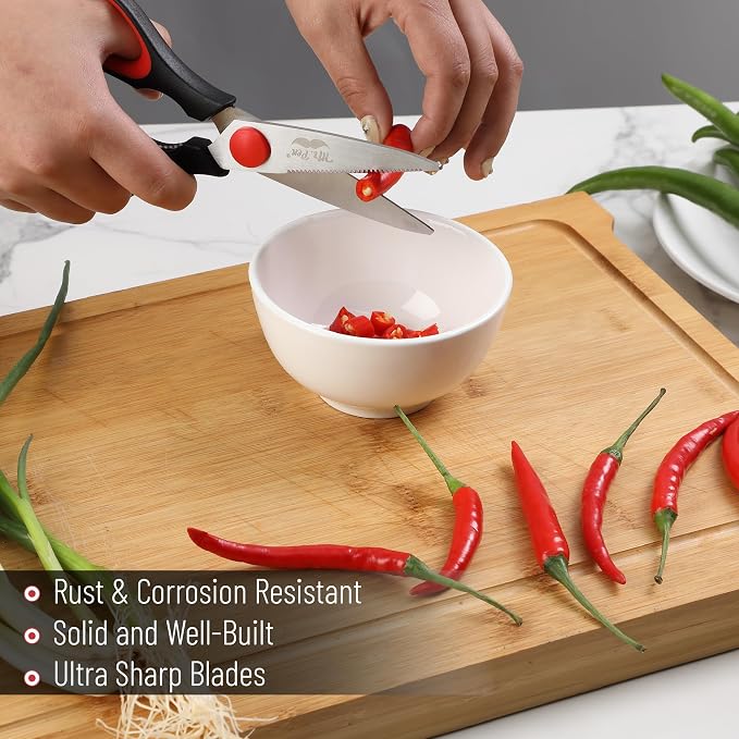 Mr. Pen- All Purpose Kitchen Shears with Protective Sheath, 8 Inch | Dishwasher Safe, Stainless Steel Food Scissors with Micro-Serrated Blades, Durable Utility Kitchen Shears, Black & Red