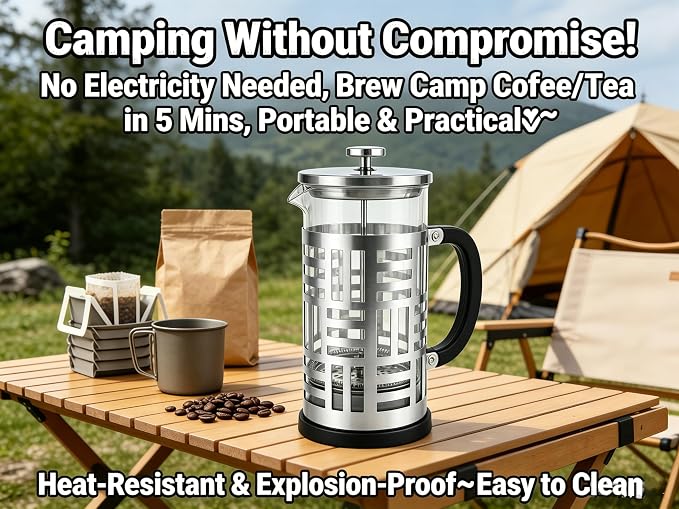French Press Coffee Maker 34 oz, Glass Coffee Press Plastic-Free Brewer | Thickened Glass Stainless Steel, for Coffee, Cold Brew,Tea & Cocoa, With Extra Filter