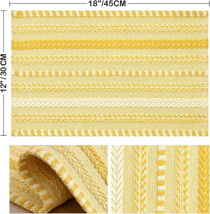 Artoid Mode Yellow Farmhouse Woven Braided Stripe Placemats Set of 4,12x18 Inch Seasonal Holiday Table Mats Party Kitchen Dining Decoration