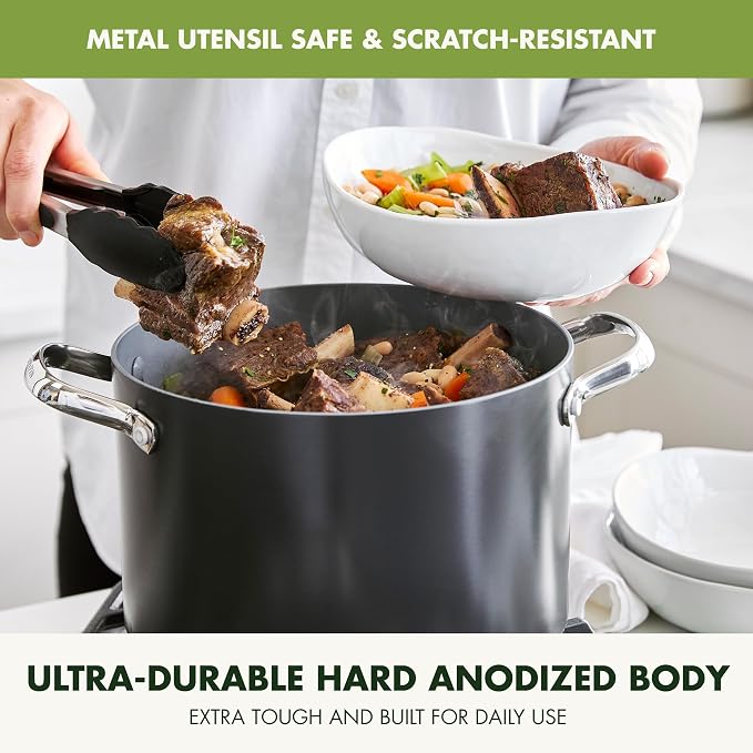 GreenPan Valencia Pro 8QT Ceramic Nonstick Stock Pot, Hard Anodized | PFAS-Free Nonstick, Induction Ready, Compatible with all Stovetops, Hard Anodized, Gray, Dishwasher Safe, Oven Safe to 600F
