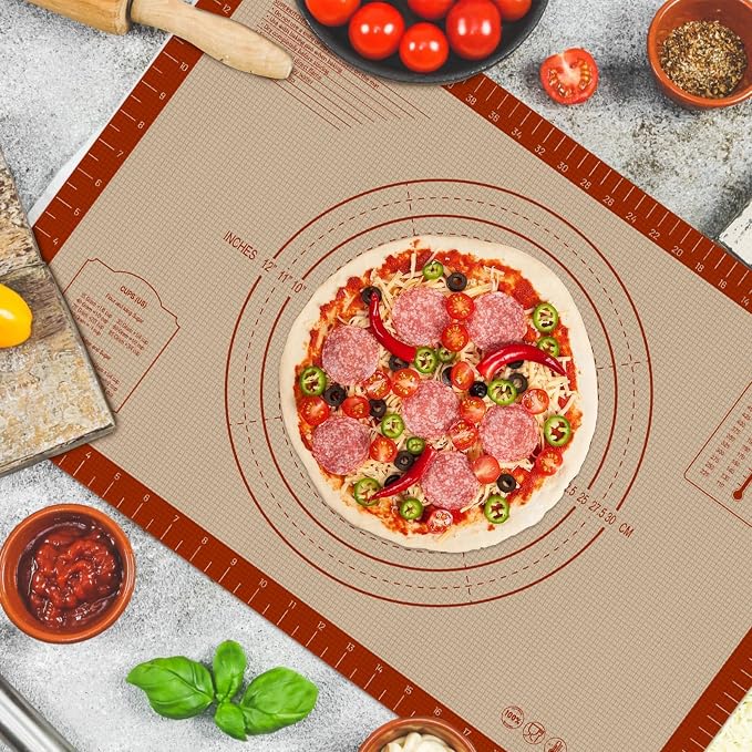 Silicone Pastry Mat, 16" x 24" Silicone Baking Mat | Reusable Non-Stick Extra Large Dough Mat with Measurement for Pie Crust, Pizza and Cookies, Counter Rolling Dough
