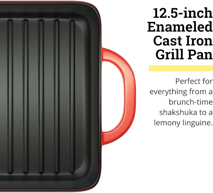 Lodge 12.5 x 8 Inch Enamel Cast Iron Grill Pan - Dual Assist Handles - Use in the Oven, on the Stove, on the Grill, or Over a Campfire - Red