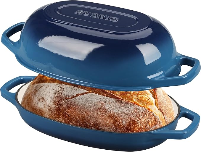 EDGING CASTING Enameled Cast Iron Oval Dutch Oven Pot with Lid, Dutch Oven for Sourdough Bread Baking, Bread Oven, Bread Dutch Oven, Oval Bread Pan, 5qt, Lake Blue