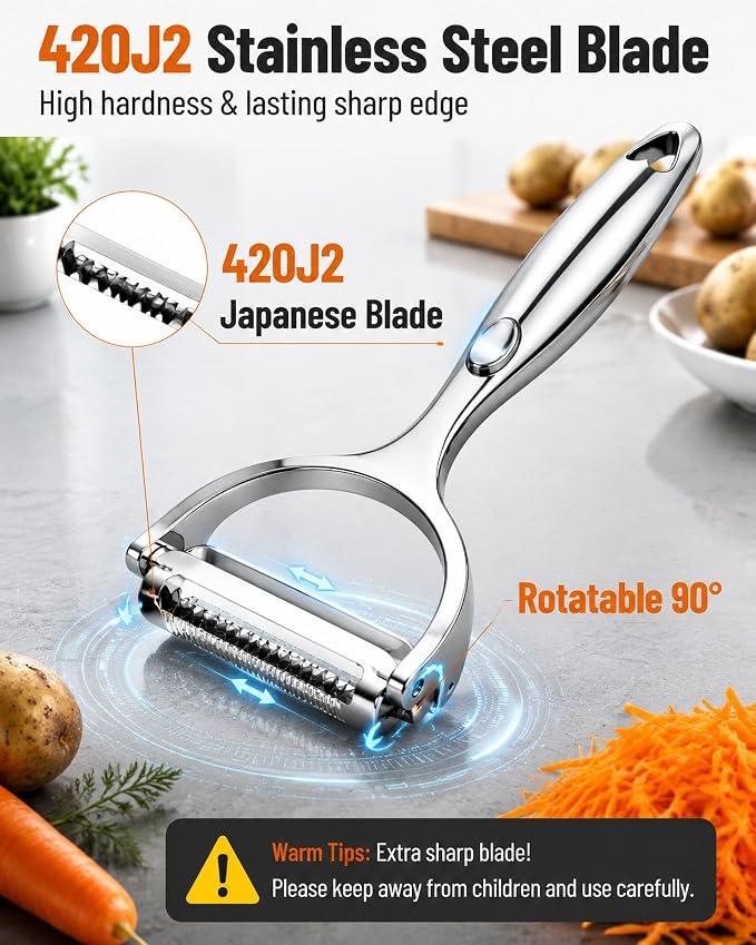 Ultra Sharp Vegetable Peeler for Kitchen, Easy Peel & Shred | 420J2 Steel Multifunctional Y-Shaped Peeler Smoothly Peels Potatoes, Carrots, Cucumbers And Fruit, Non-Slip Handle Rust-Proof