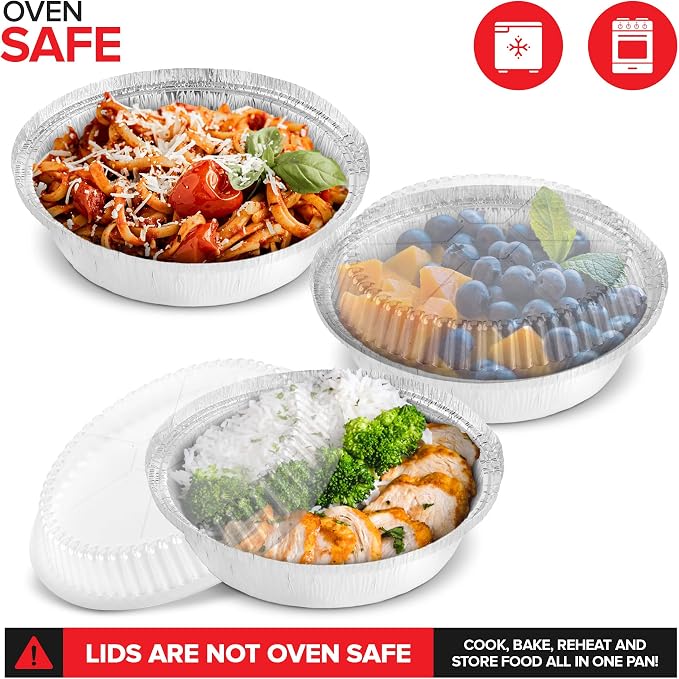 Stock Your Home 9" Round Aluminum Foil Pans with Lids (40 Pack) Pie Tins Disposable 9 Inch with Lid, To-Go Containers for Pies, Cheesecake, Cinnamon Rolls, Flan, 2" Deep Dish Cake Pan for Holidays