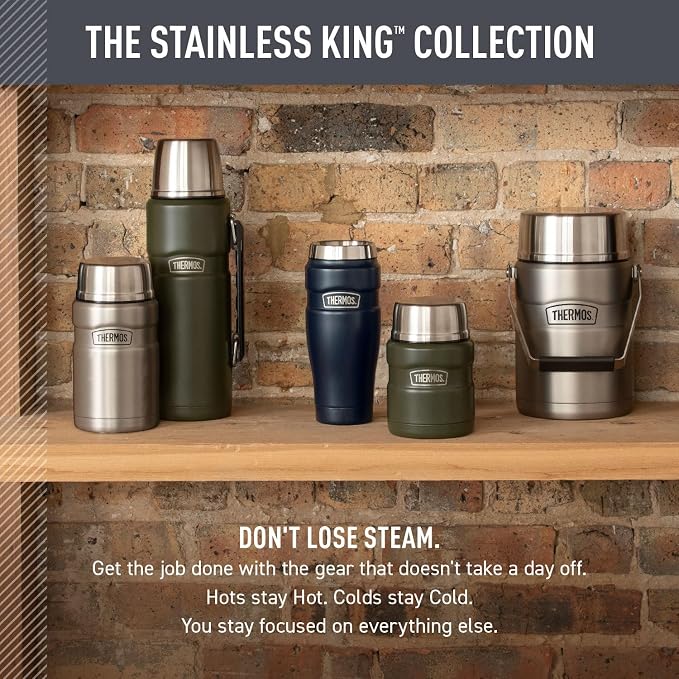 THERMOS Stainless King Stainless Steel Tumbler, 16oz, Army Green | Vacuum-Insulated Coffee Tumbler for Hot & Cold Drinks, For Commuting & Traveling