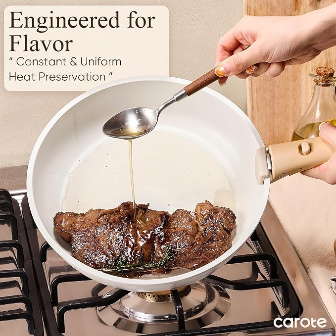 CAROTE 33pcs Pots and Pans Set Non Stick, Cookware Set Detachable Handle | Induction Compatible, Dishwasher & Oven Safe, Space Saving, Camping Cooking Set, Kitchen Set, White