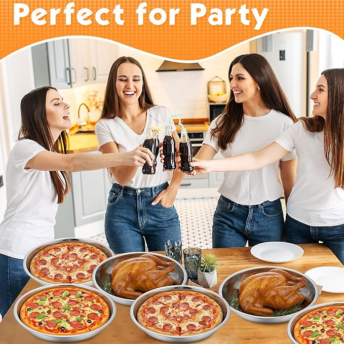 10 Pcs Deep Pie Pan Set Metal Pizza Pan Stainless Steel Round Baking Pans for Oven Rustproof Pie Plates Pizza Baking Non-Stick Tray Dishes Safe Sturdy for Home Kitchen Easy Clean(9 Inch)