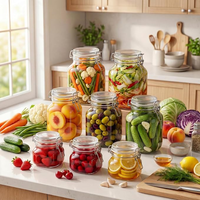 17 oz Square Glass Jars with Airtight Lids, 6 Pack Mason Jar with Clamp Lid | Air Tight Glass Food Storage Containers with Lids Keep Food Dry & Fresh, Best Canister for Flour, Sugar, Cereal, Rice, Coffee