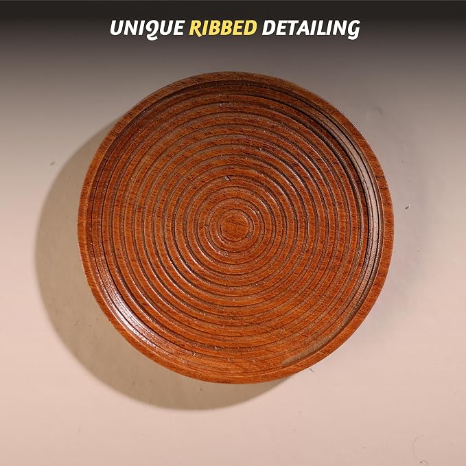 Folkulture Wooden Coasters for Drinks for Coffee Table Decor, Set of 4 | Boho Coasters Set, Rustic Farmhouse Coaster for Dining Table, 4" Round Wood Coaster with Holder